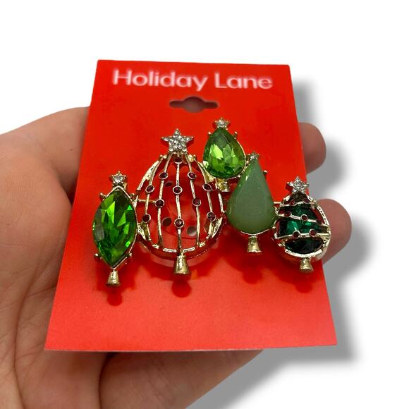 NEW Holiday Lane Christmas Tree Brooch Green Gold Abstract Winter Lapel Pin NWT - Picture 5 of 8